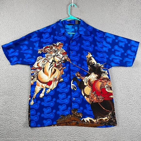 Vintage J/E/T Bold Graphic Button Up Shirt Men's M Jousting Horses Abstract - Picture 1 of 10